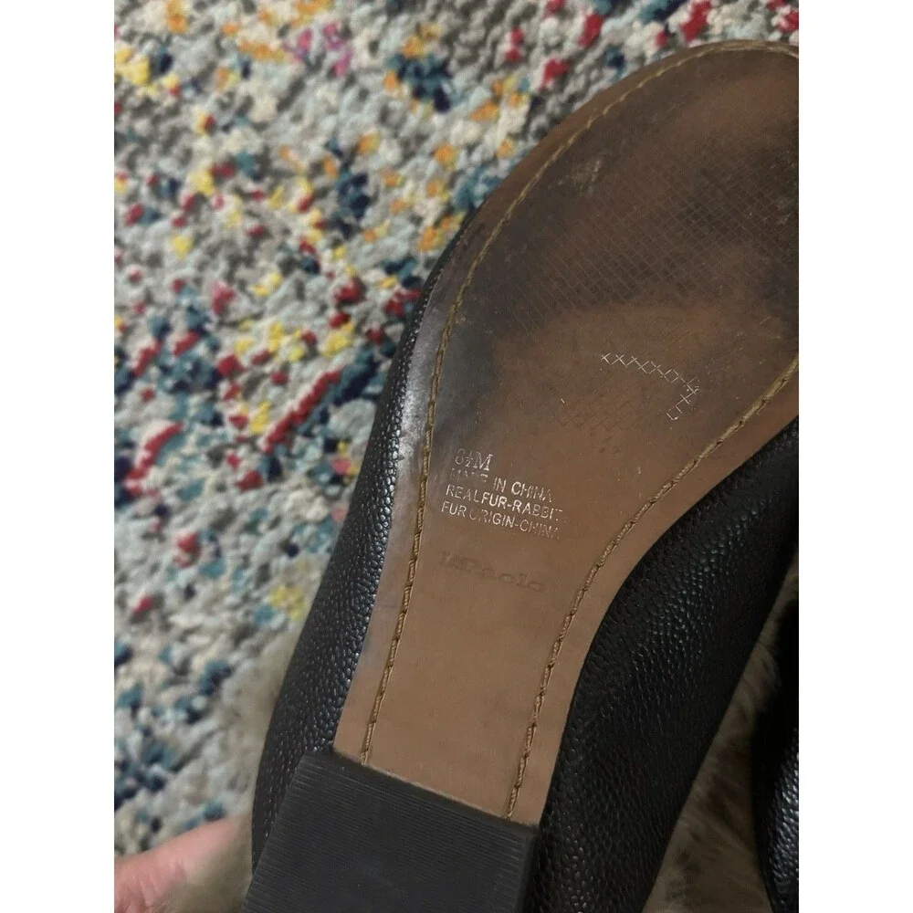 Linea Paolo Black Leather Mules‎ with Rabbit Fur Lining Women's Size 8.5M